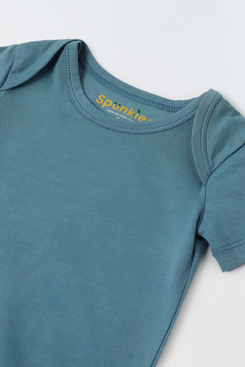 Blue Cotton Jersey Solid Romper for Infants