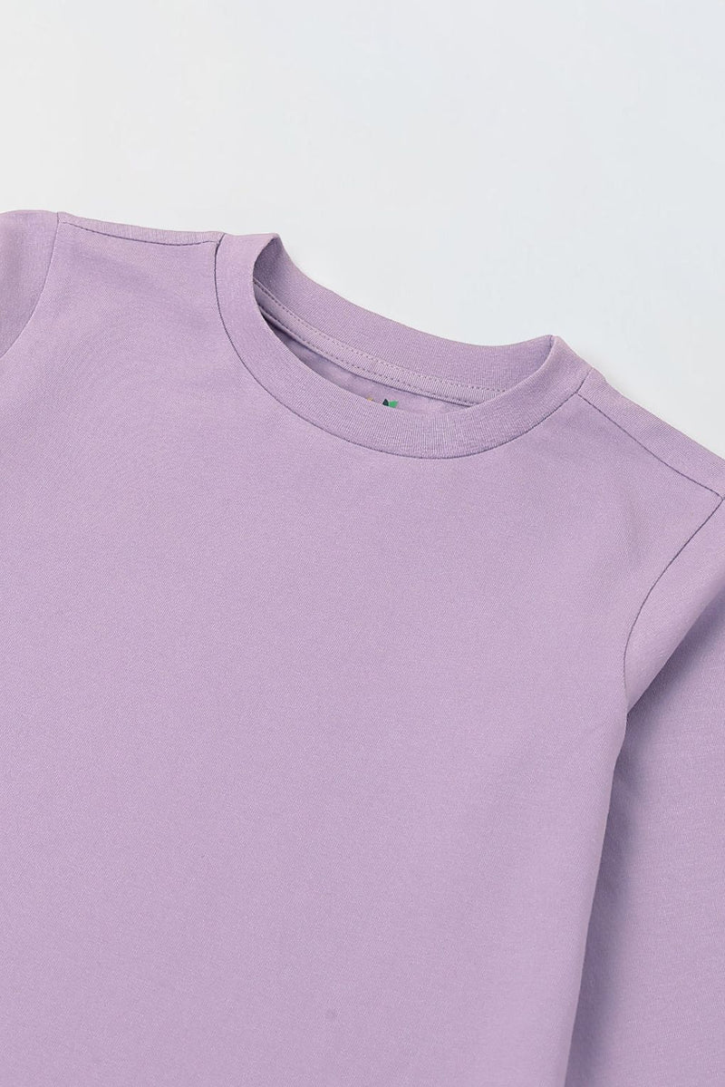 Spunkies Purple Girls Solid Round Long Sleeves A-Line Dress