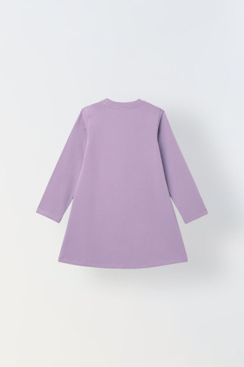 Spunkies Purple Girls Solid Round Long Sleeves A-Line Dress