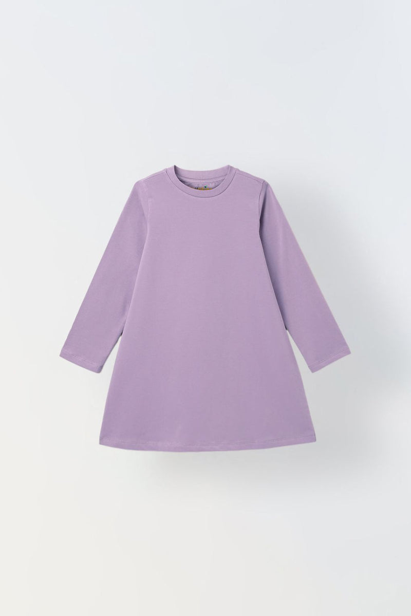 Spunkies Purple Girls Solid Round Long Sleeves A-Line Dress