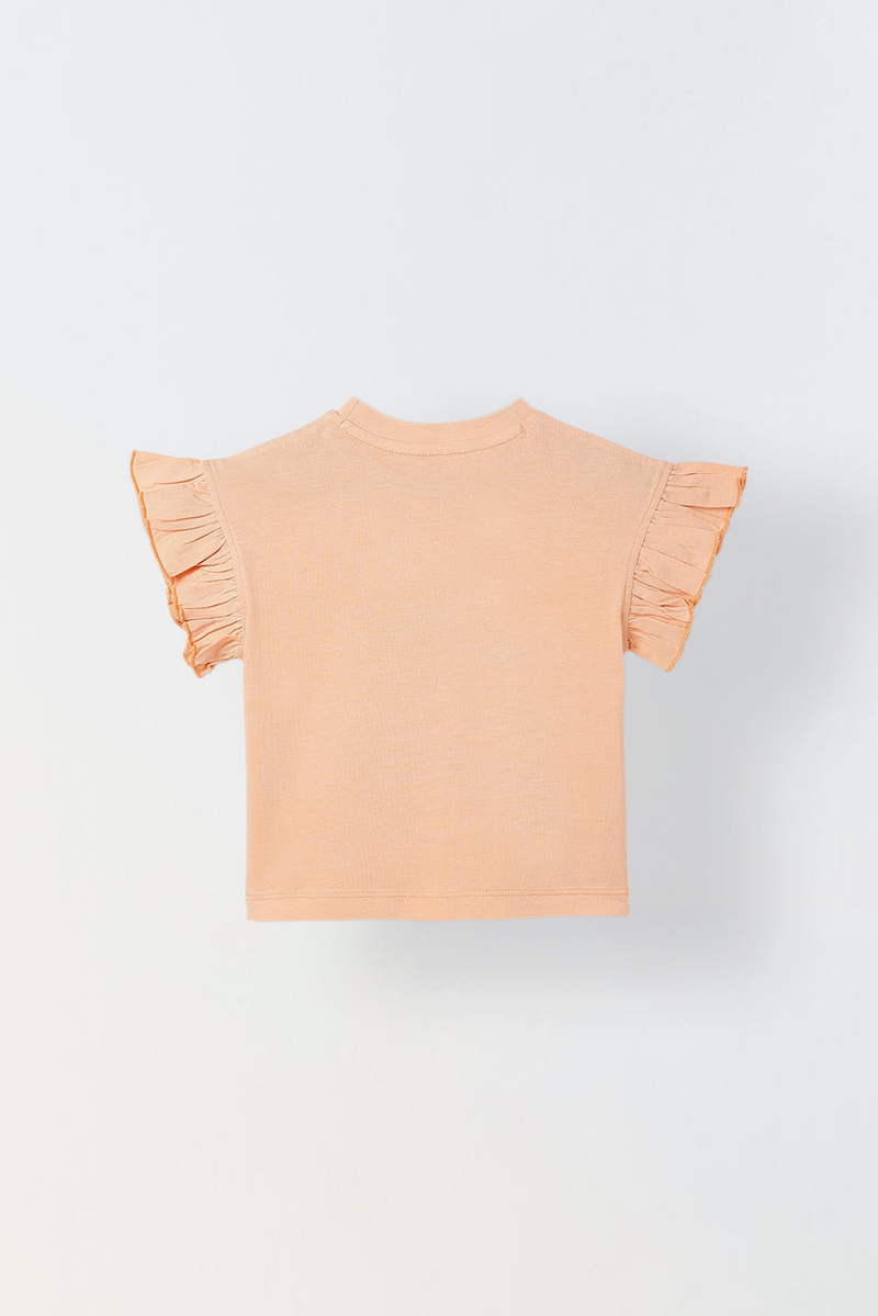 Spunkies Peach Girls Graphic Print Crew Neck Short Sleeves Top