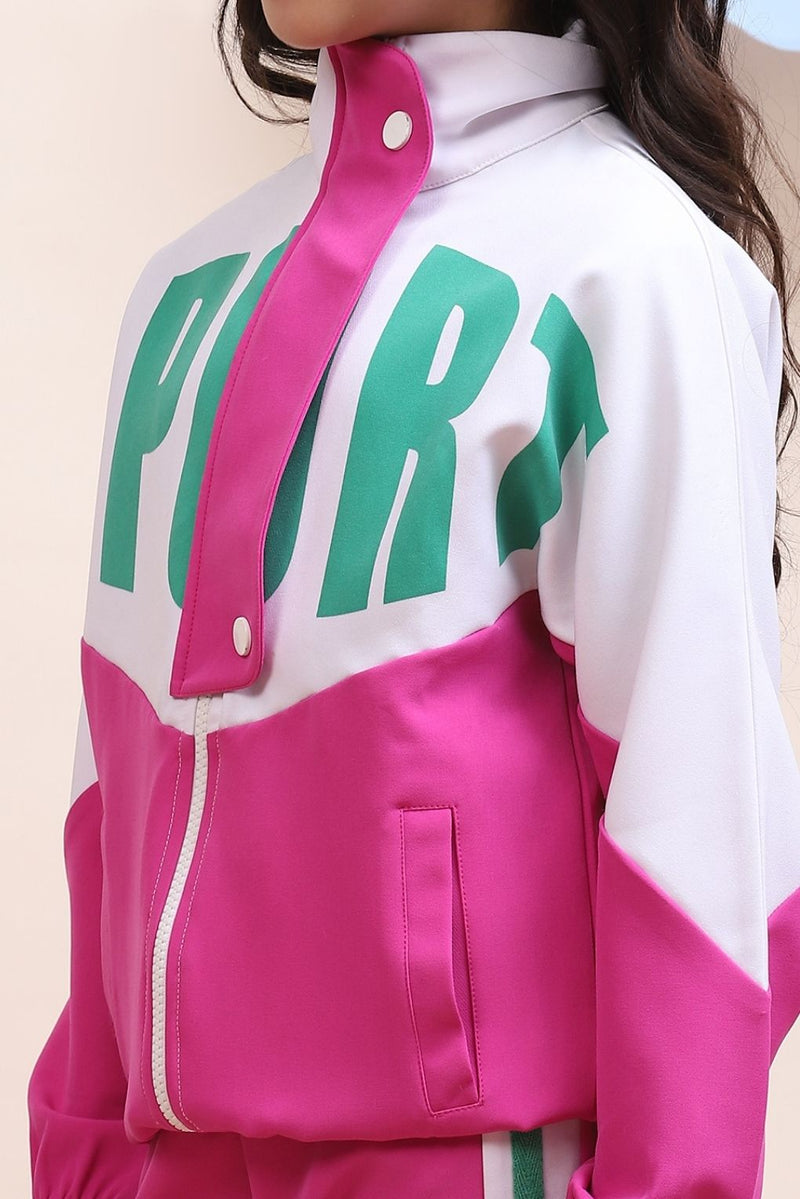Girls Colorblock Pink & White Sport Tracksuit Set