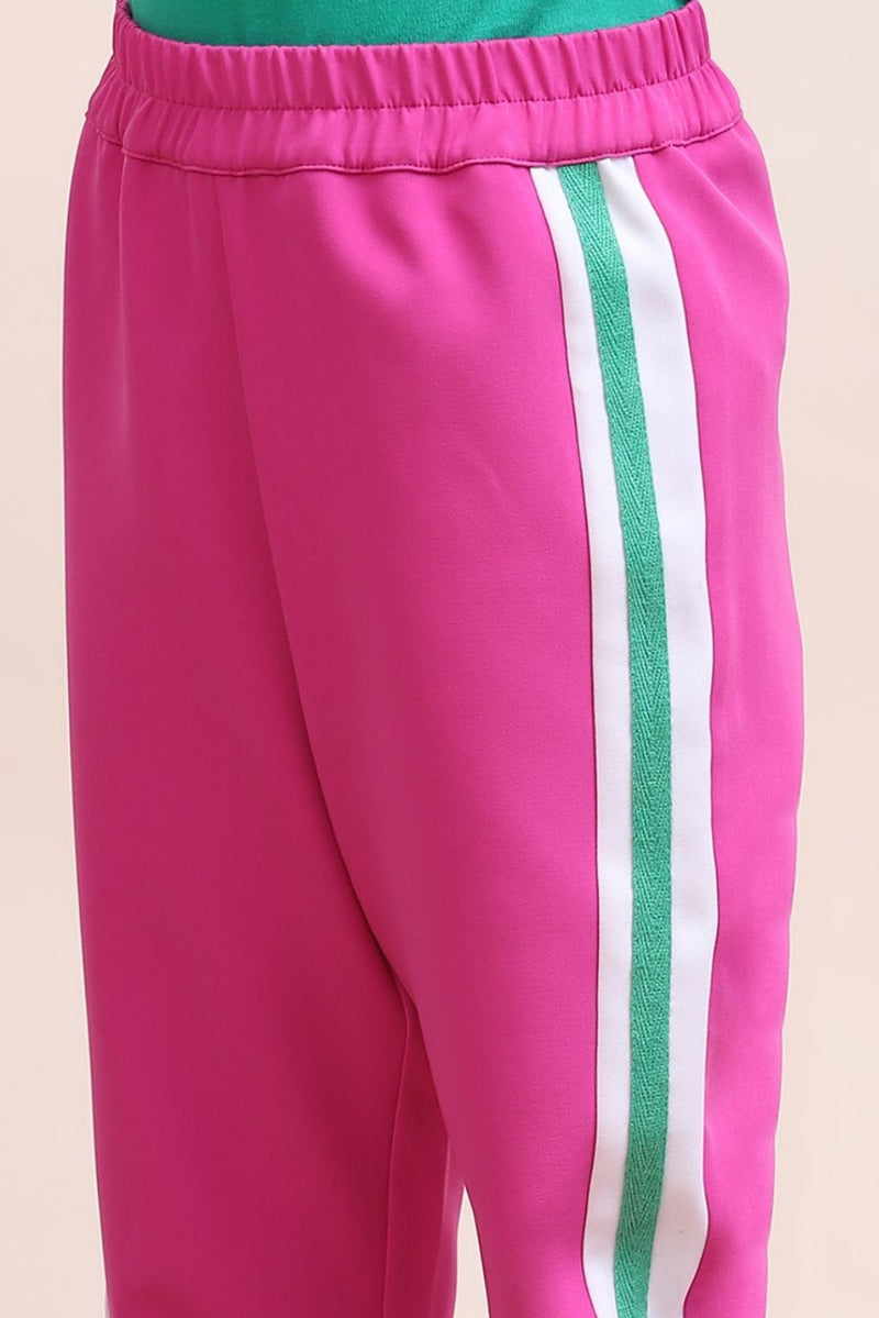 Girls Colorblock Pink & White Sport Tracksuit Set