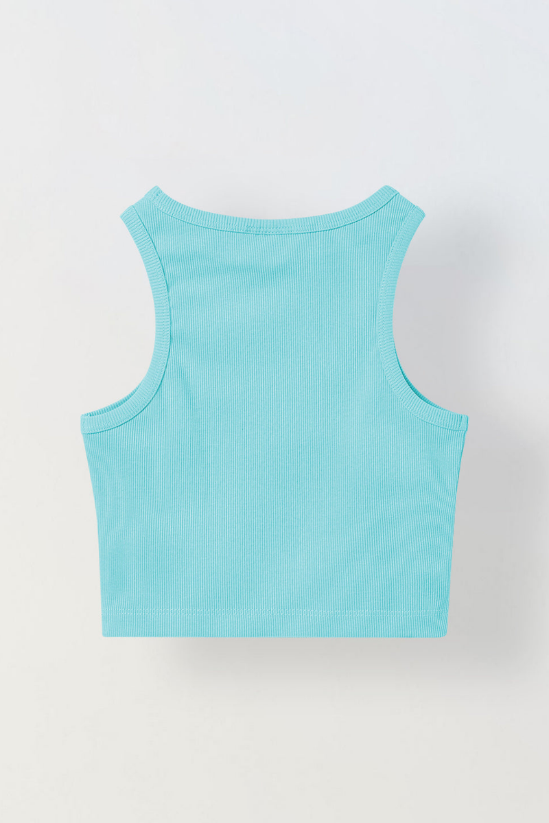 Spunkies Aqua Girls Solid Round Neck Sleeveless Tank Top
