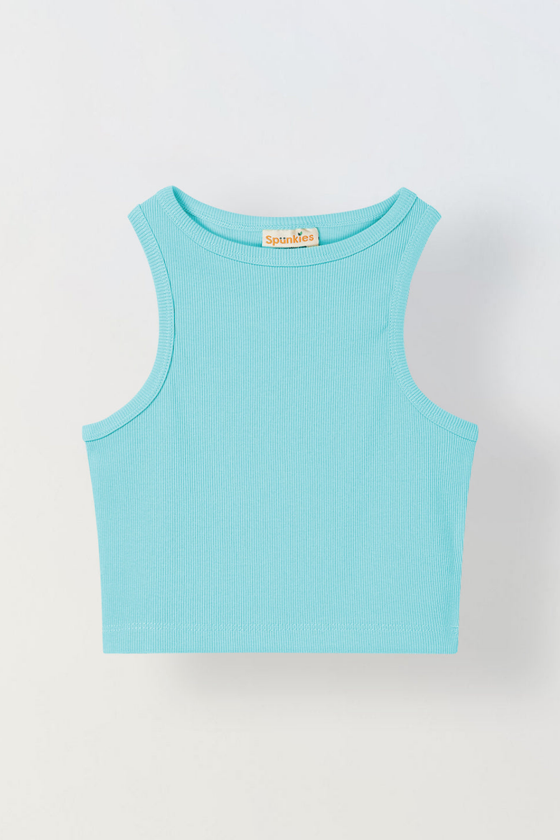 Spunkies Aqua Girls Solid Round Neck Sleeveless Tank Top