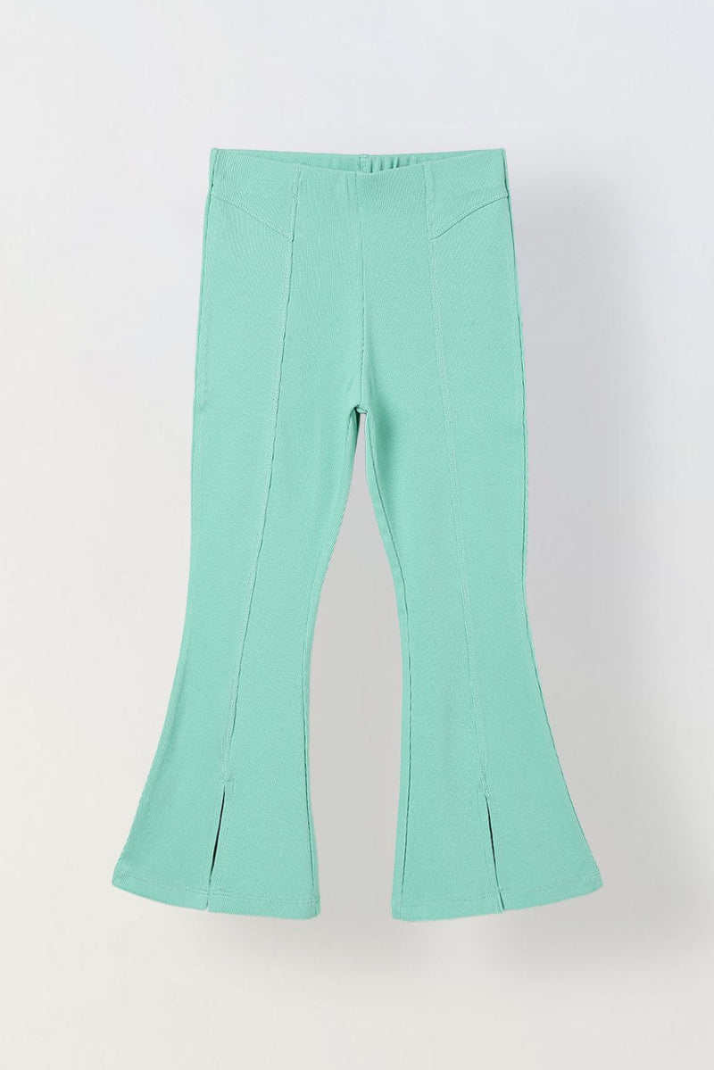Spunkies Girls Light Green Cotton Ribbed Legging