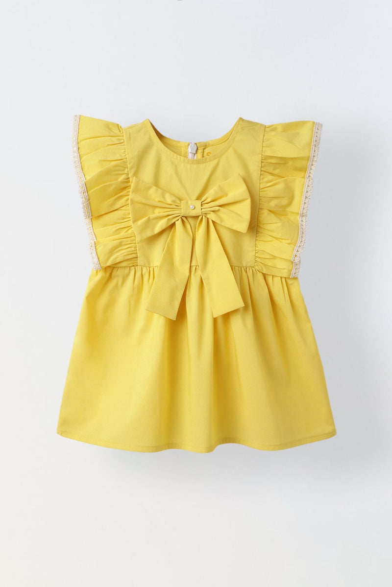 Infant Girls' Yellow Ruffled Sleeve Cotton Dress