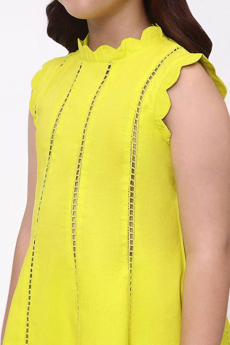 Spunkies Girls Lime Green Ethnic Sleeveless Kurta with Palazzo Co-ord Set