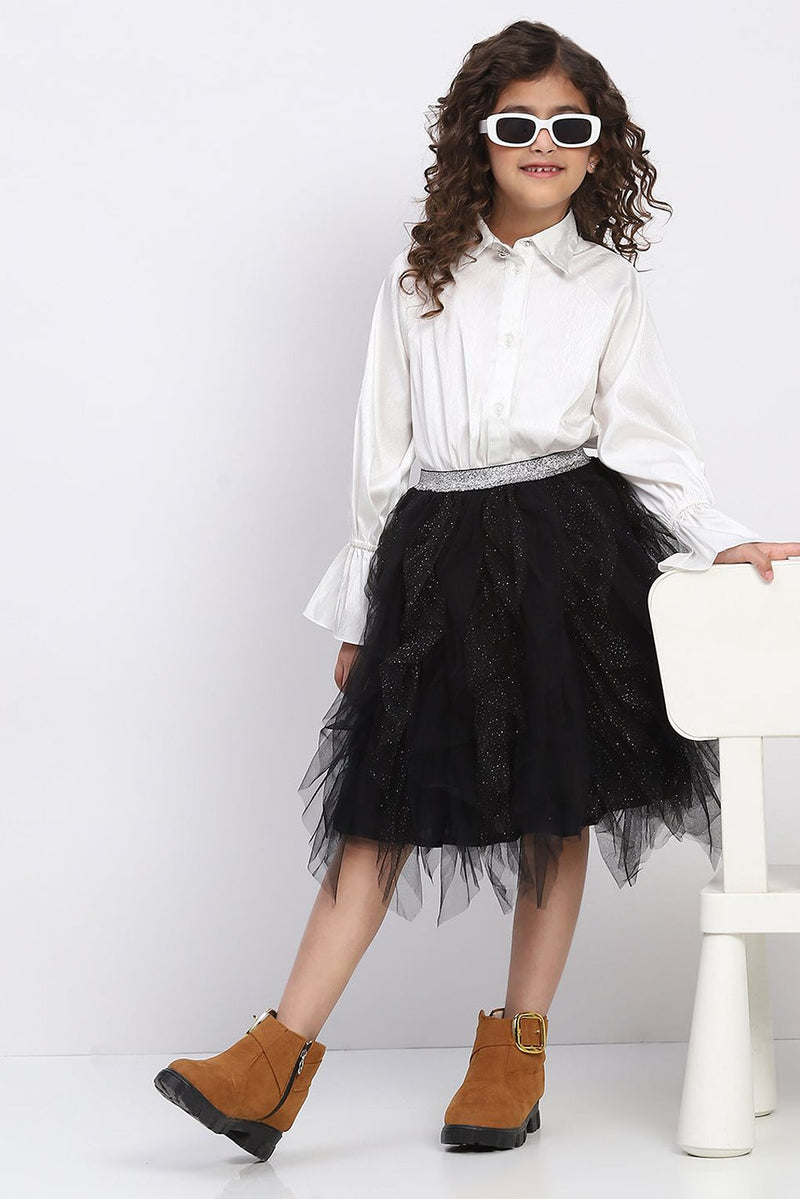 Girl's Black Layred Ruffled Tulle Skirt