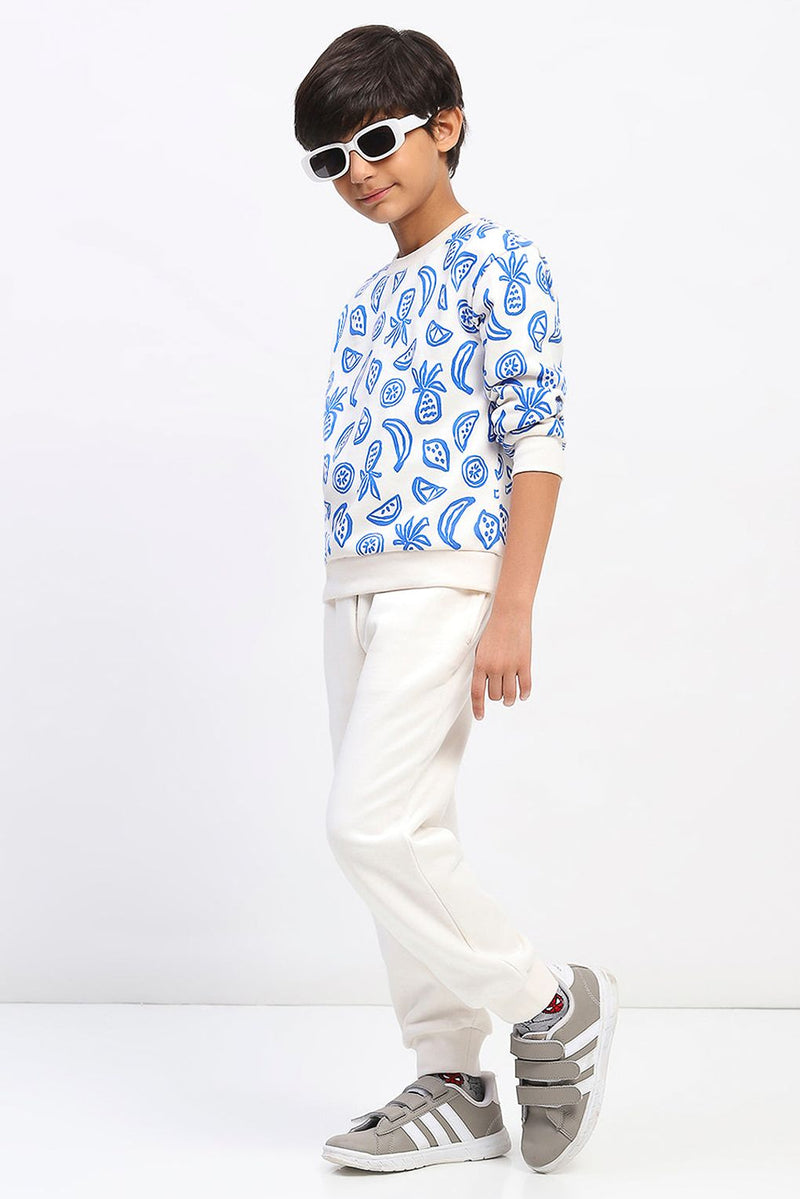 Spunkies Boys White Long Sleeve Printed Sweatshirt Set