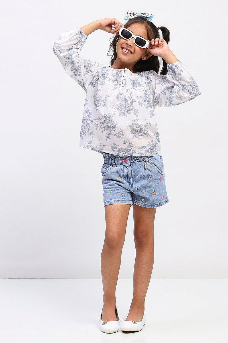 Spunkies Girls White Cotton Printed Top