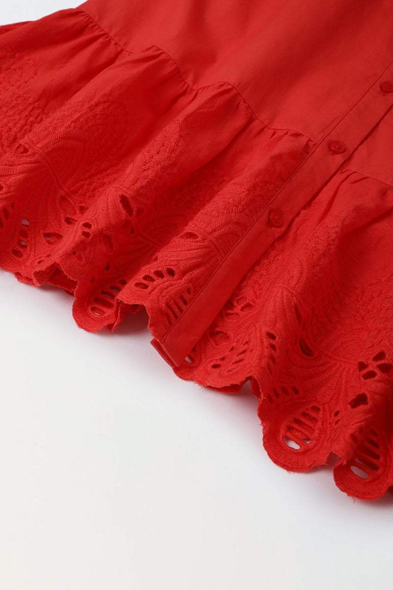 Red Eyelet Lace Ruffle Dress-Girls