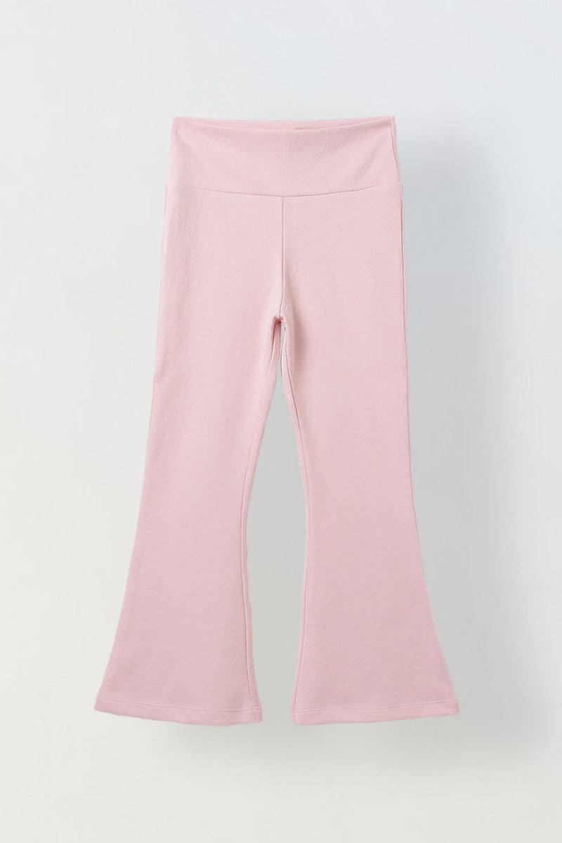 Spunkies Girls Pink Textured Floral Elasticated Waist Flared Leggings