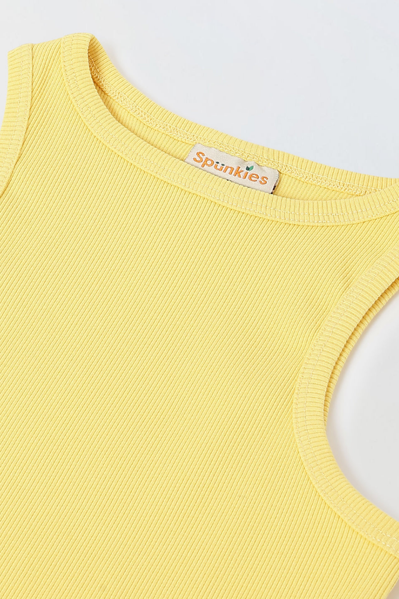 Spunkies Yellow Girls Solid Round Neck Sleeveless Tank Top