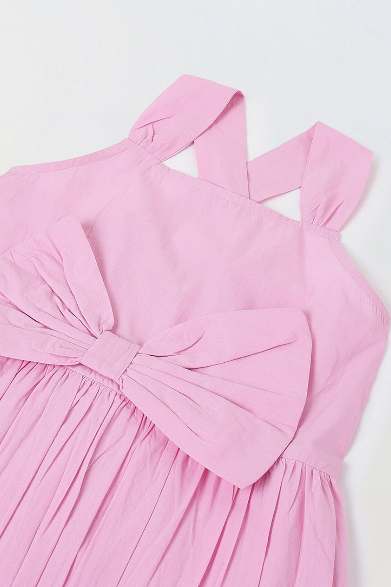 Spunkies Pink Girls Smocked Square Neck Sleeveless A-Line Dress