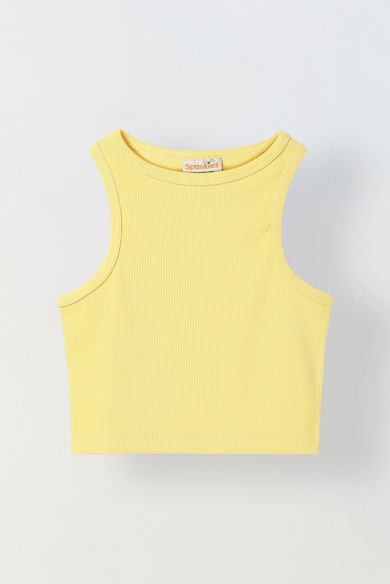 Spunkies Yellow Girls Solid Round Neck Sleeveless Tank Top