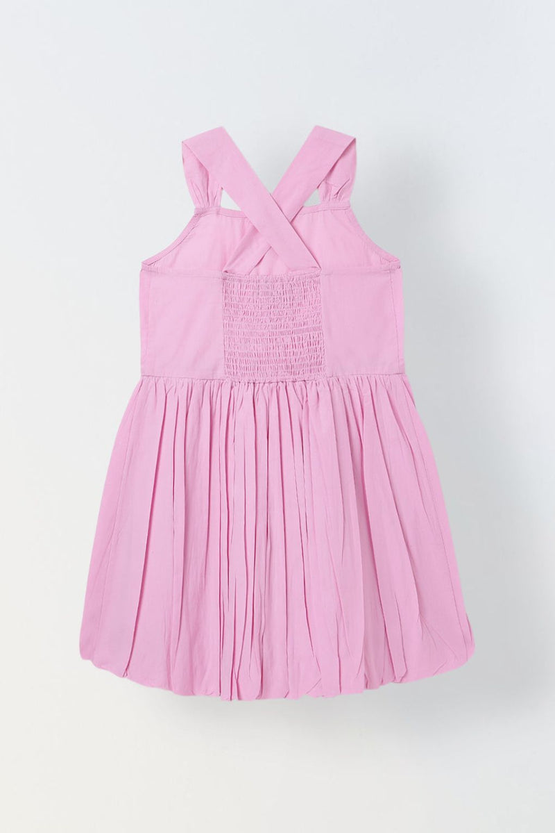 Spunkies Pink Girls Smocked Square Neck Sleeveless A-Line Dress