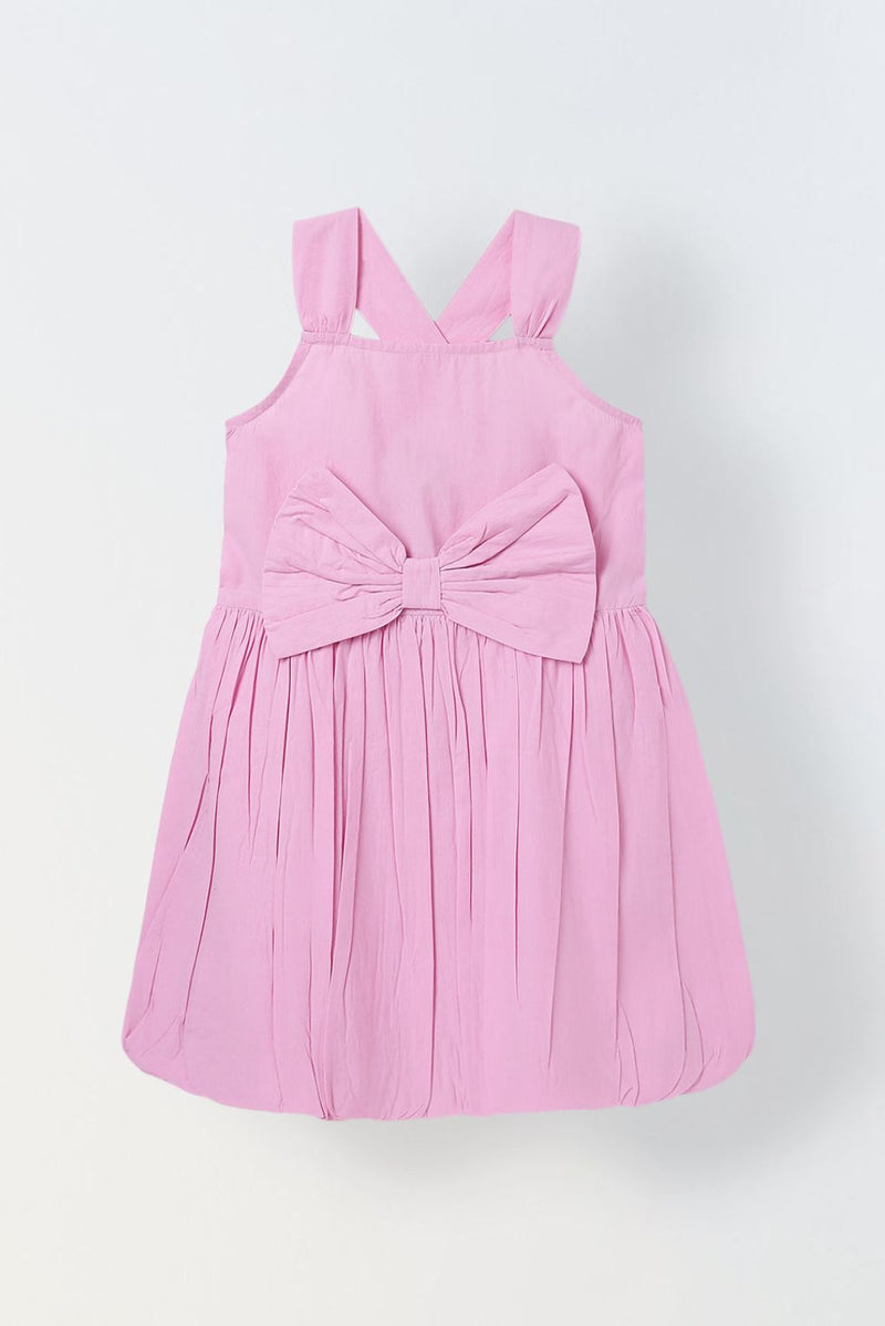 Spunkies Pink Girls Smocked Square Neck Sleeveless A-Line Dress