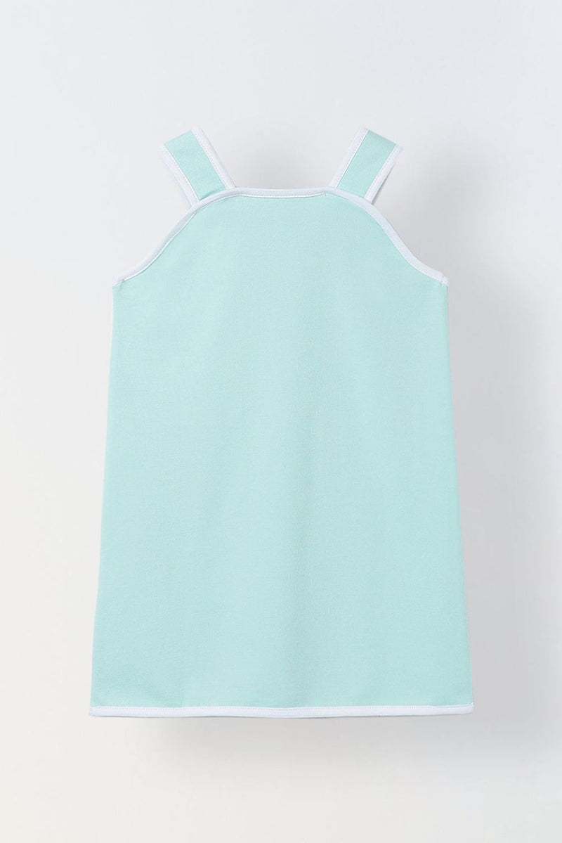 Spunkies Mint Green Girls Solid Square Neck Sleeveless A-Line Dress