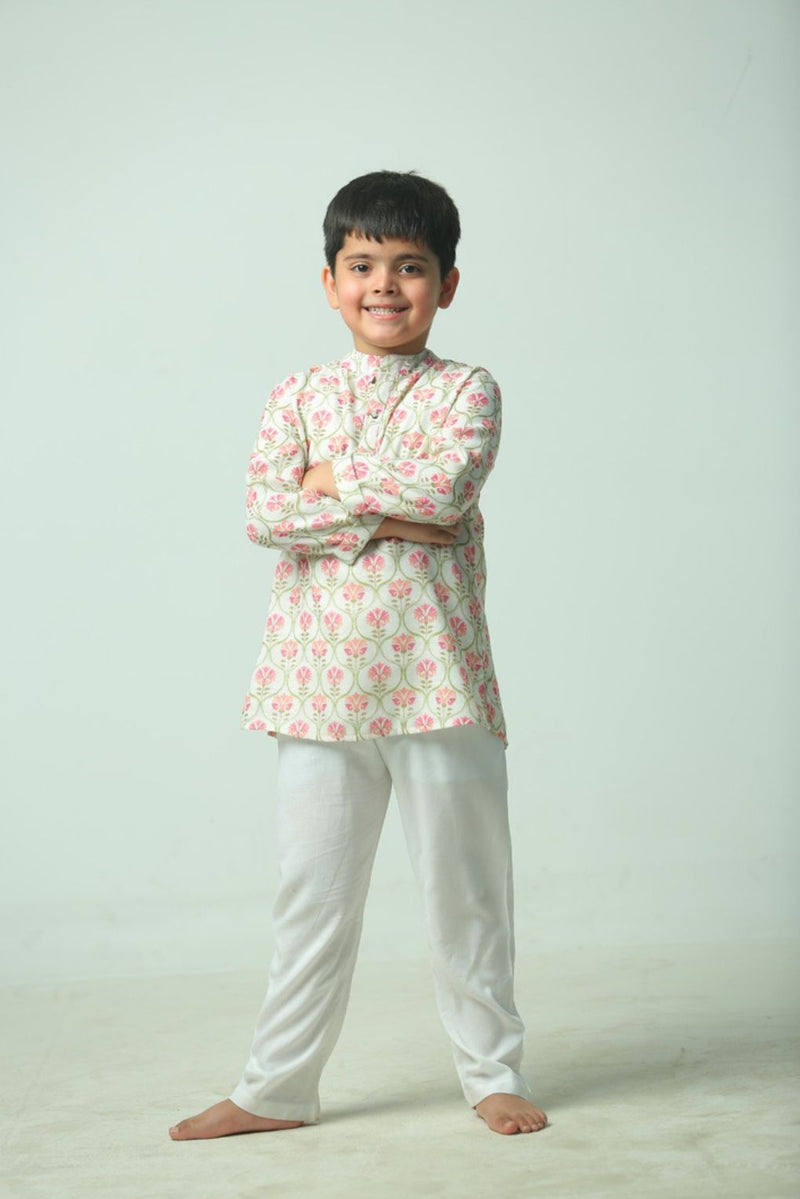 Spunkies Boys Ecru Embroidered Kurta Set