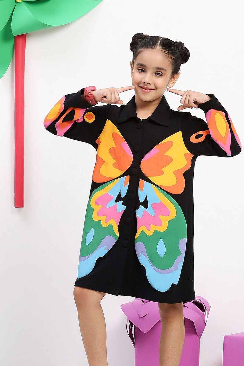 Spunkies Girls' Black Butterfly Shirt Jacket