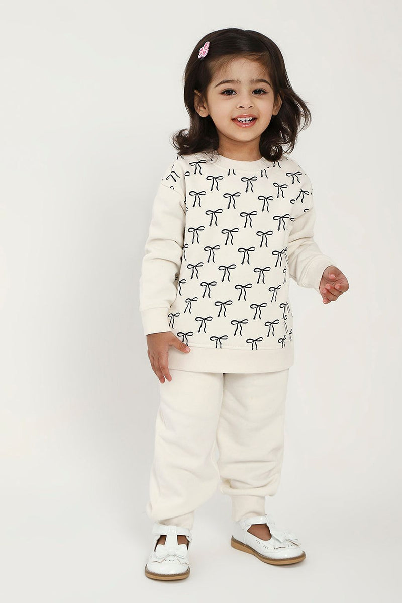 Spunkies Kids white Sweatshirt and Jogger Set