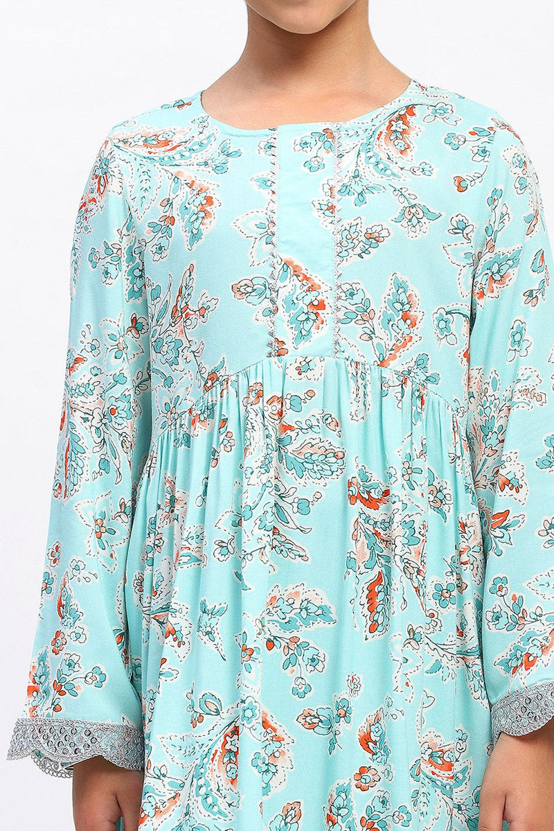 Spunkies Girls Floral Print Ethnic Tiered Kurta and Sharara Set