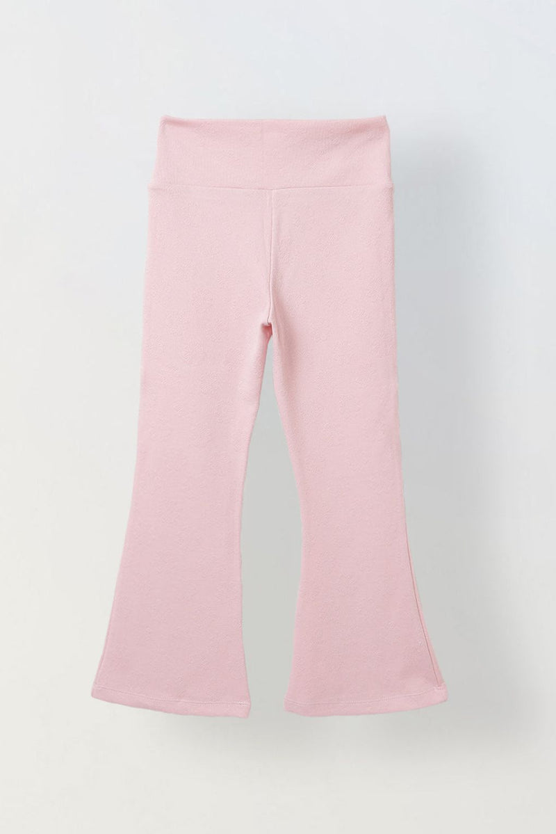 Spunkies Girls Pink Textured Floral Elasticated Waist Flared Leggings