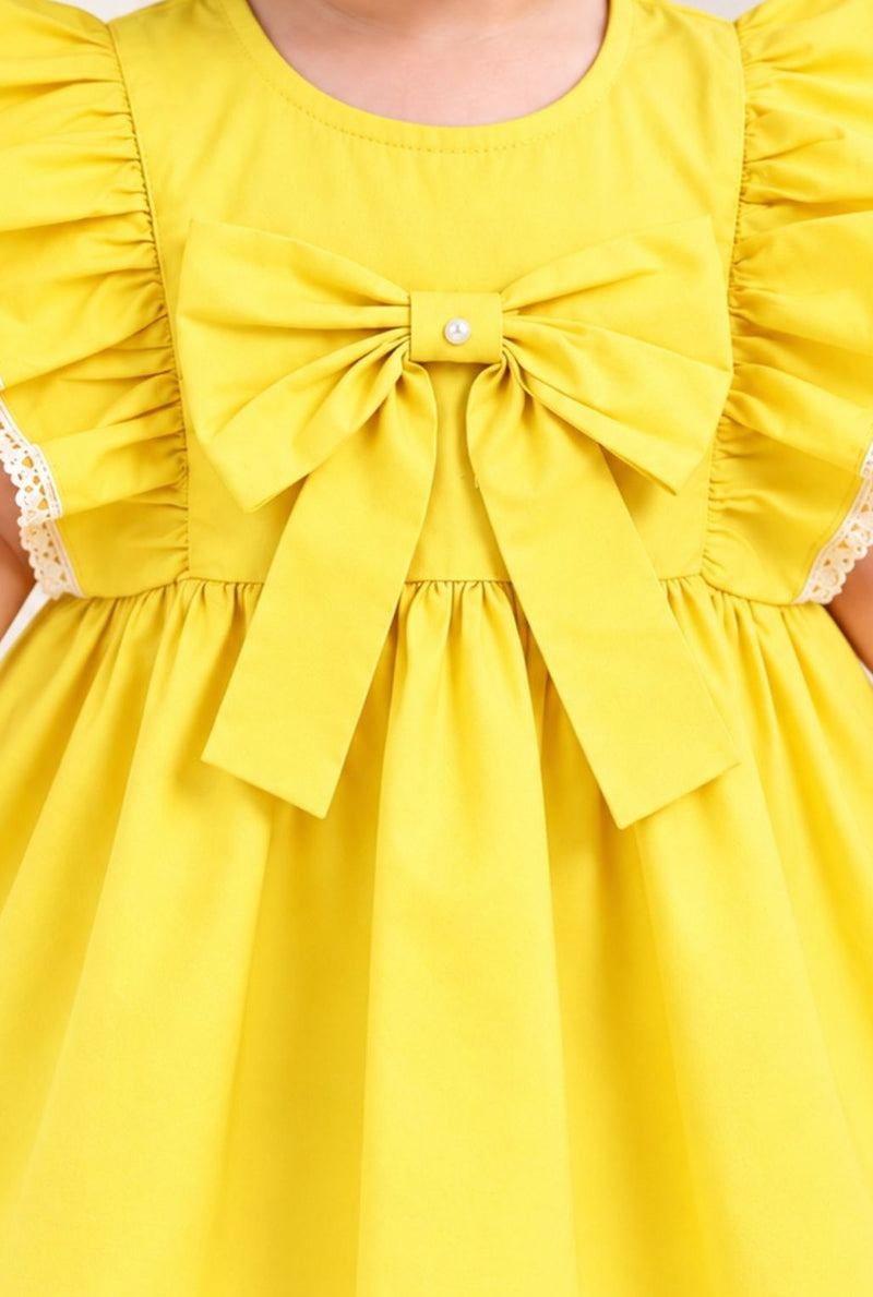 Spunkies Infant Girls' Yellow Ruffled Sleeve Cotton Dress