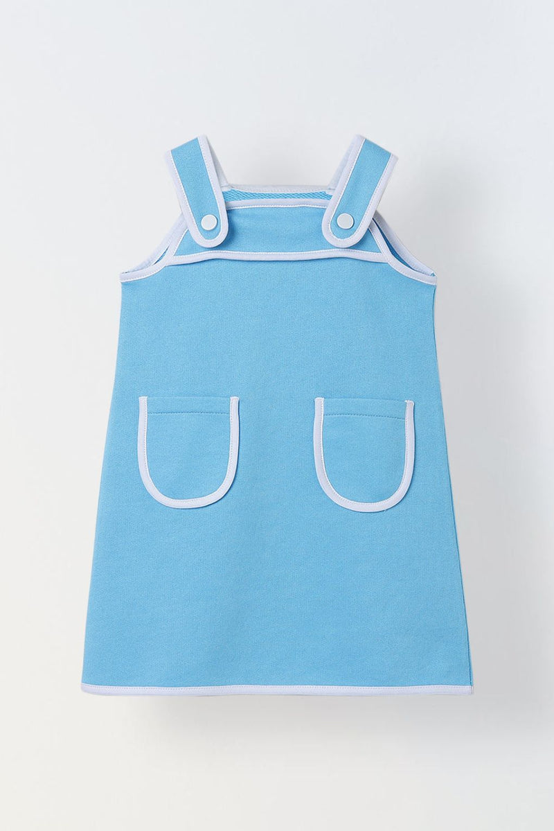 Spunkies Blue Girls Solid Square Neck Sleeveless A-Line Dress