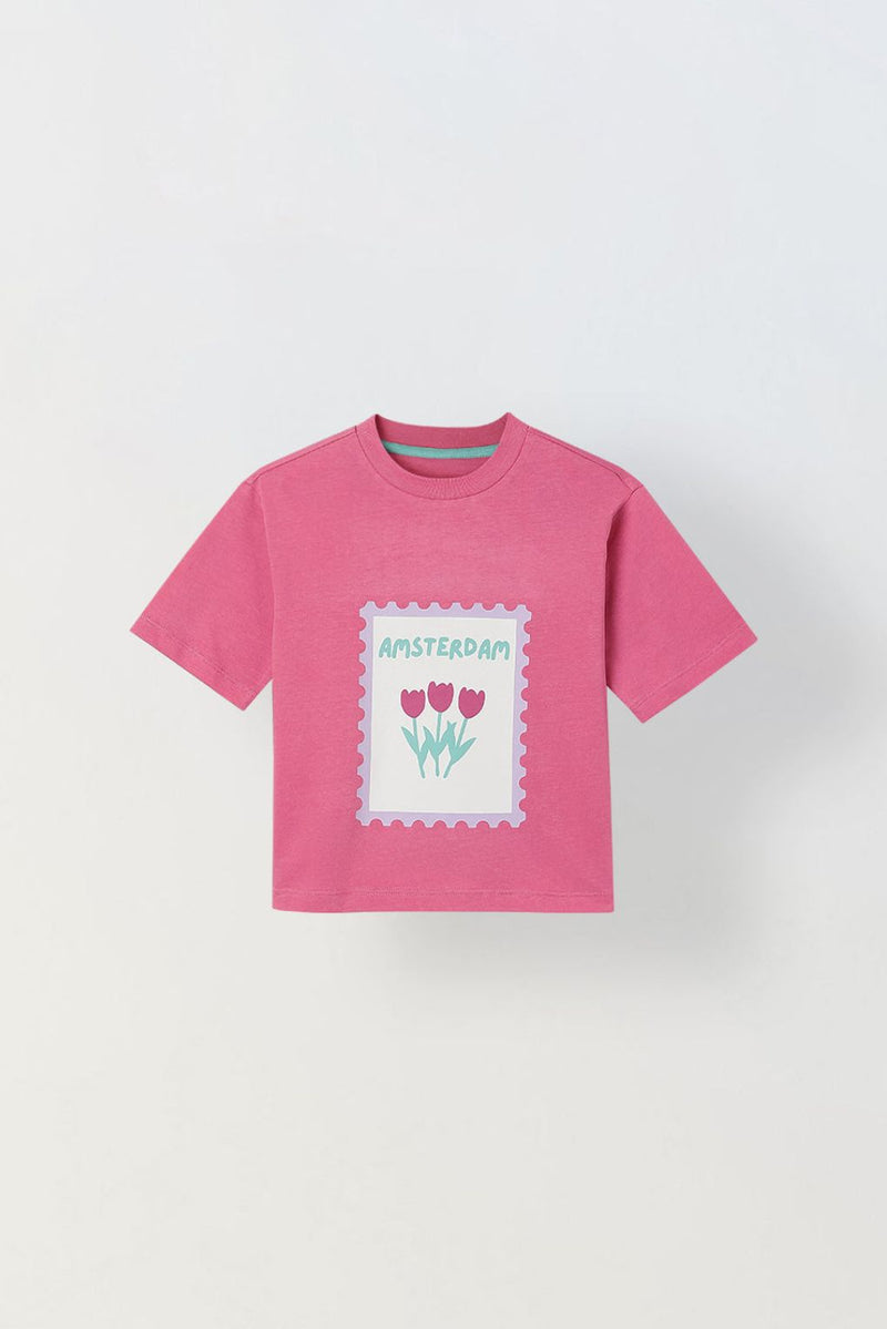 Spunkies Pink Girls Graphic Print Crew Neck Short Sleeves Top