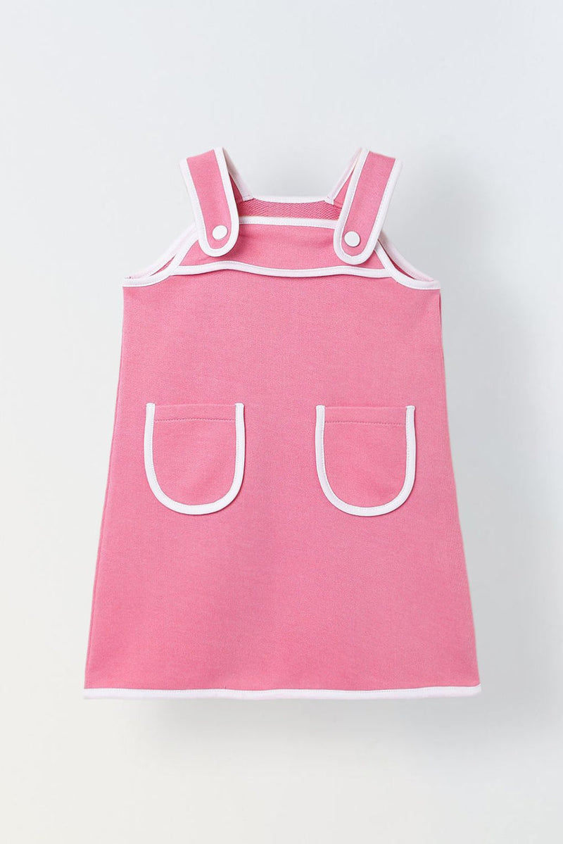 Spunkies Pink Girls Solid Square Neck Sleeveless A-Line Dress