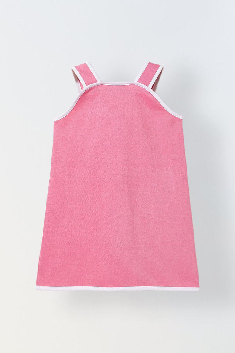 Spunkies Pink Girls Solid Square Neck Sleeveless A-Line Dress