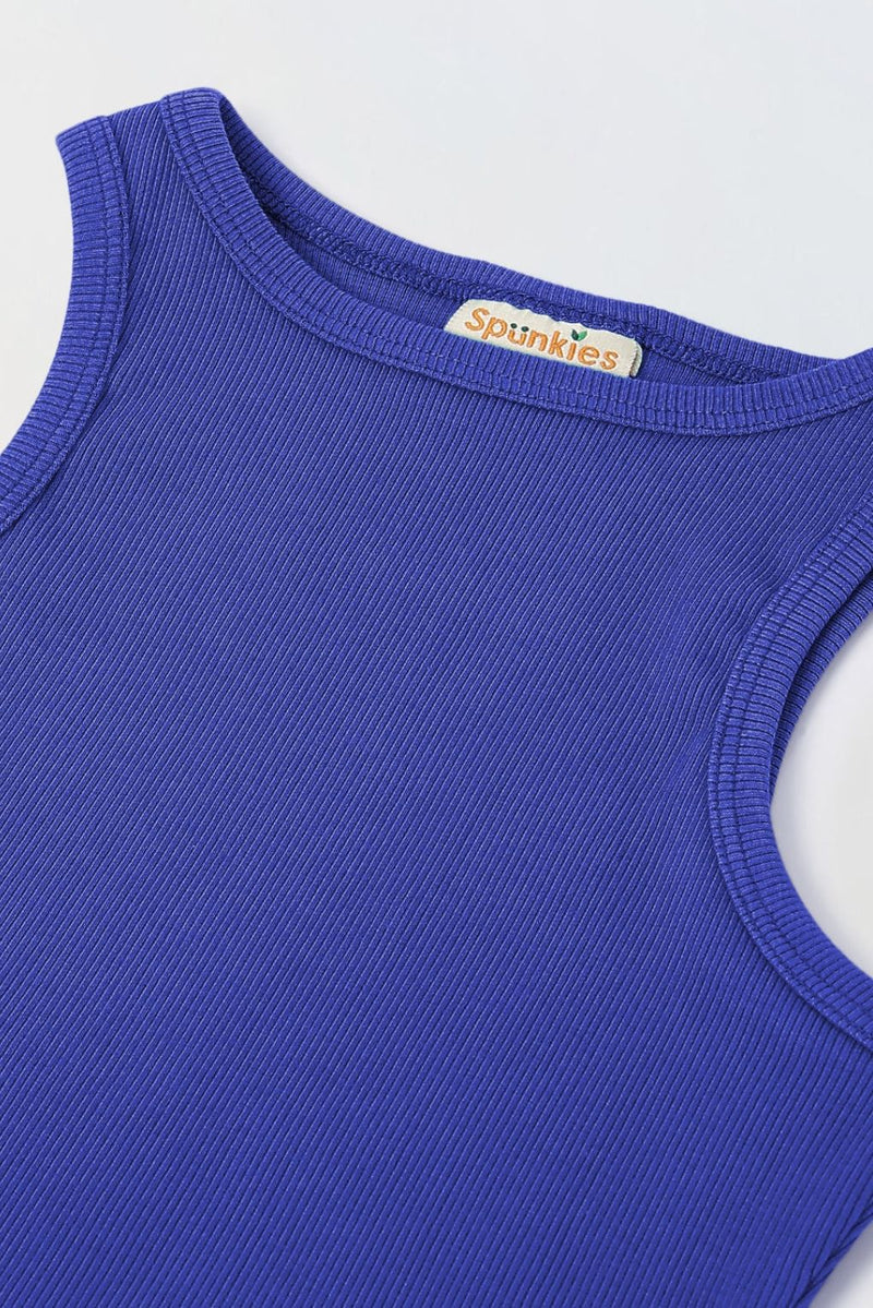Spunkies Royal Blue Girls Solid Round Neck Sleeveless Tank Top