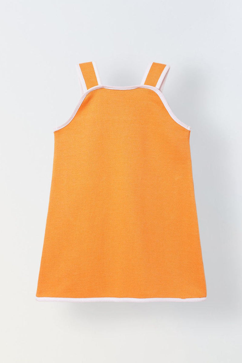 Spunkies Orange Girls Solid Square Neck Sleeveless A-Line Dress