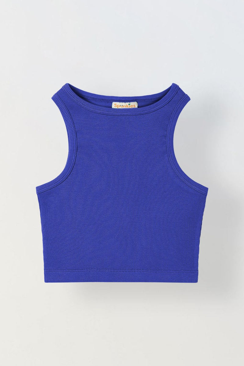 Spunkies Royal Blue Girls Solid Round Neck Sleeveless Tank Top
