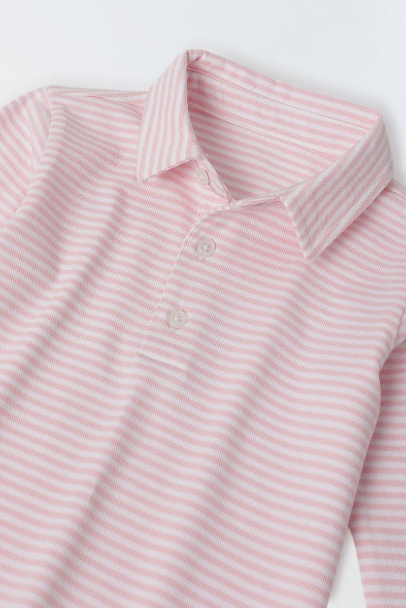 Boys Pink/White Collar Neck Striped Polo T-Shirt
