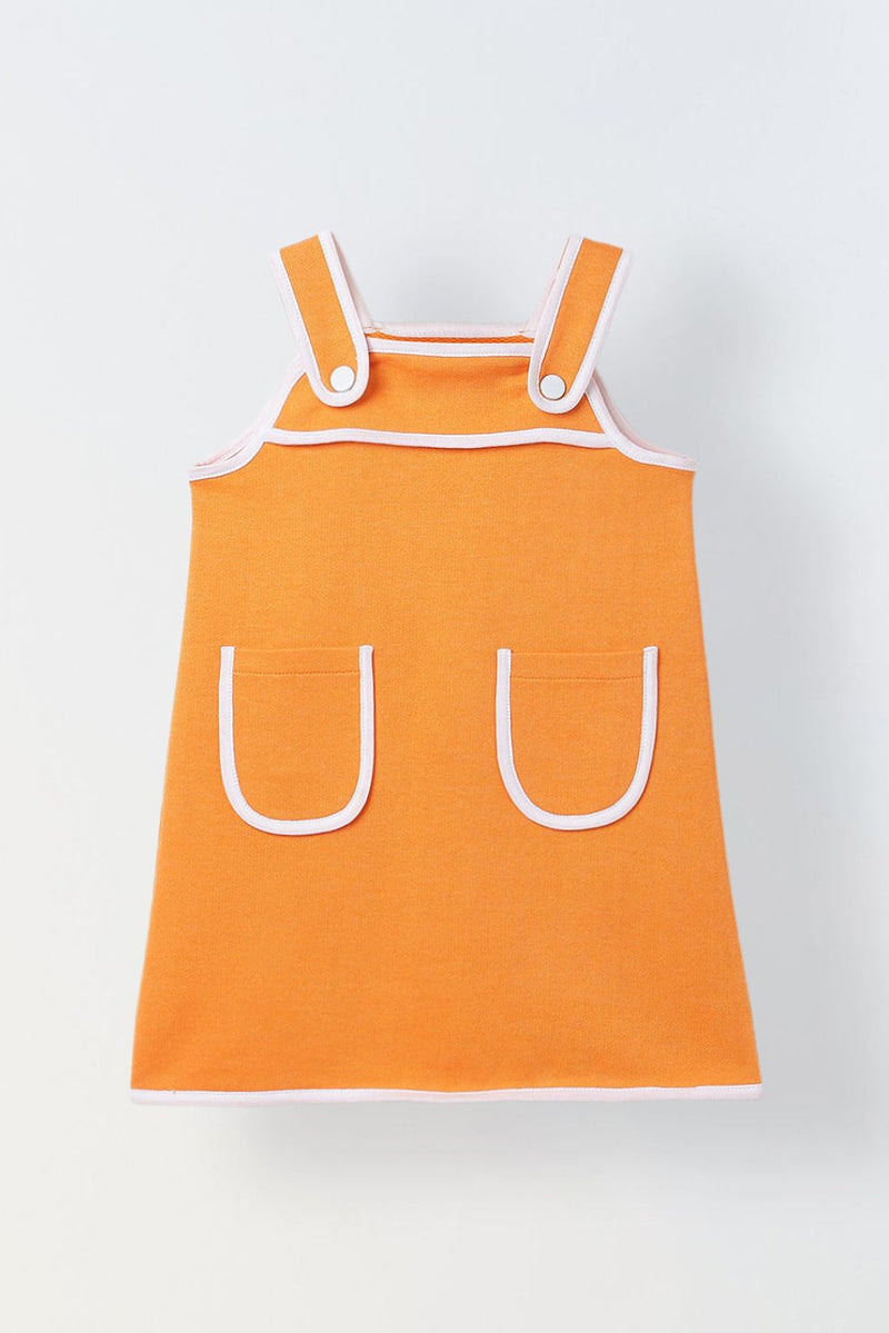 Spunkies Orange Girls Solid Square Neck Sleeveless A-Line Dress
