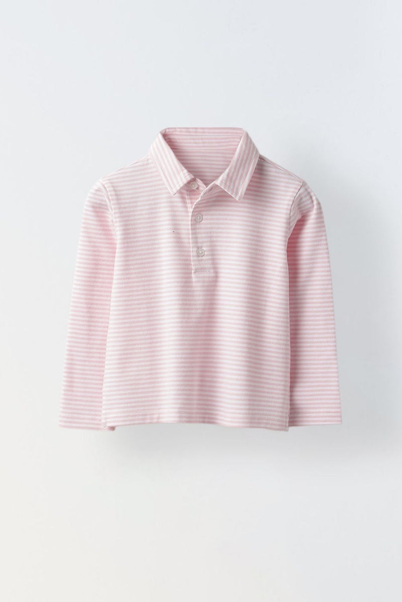 Boys Pink/White Collar Neck Striped Polo T-Shirt