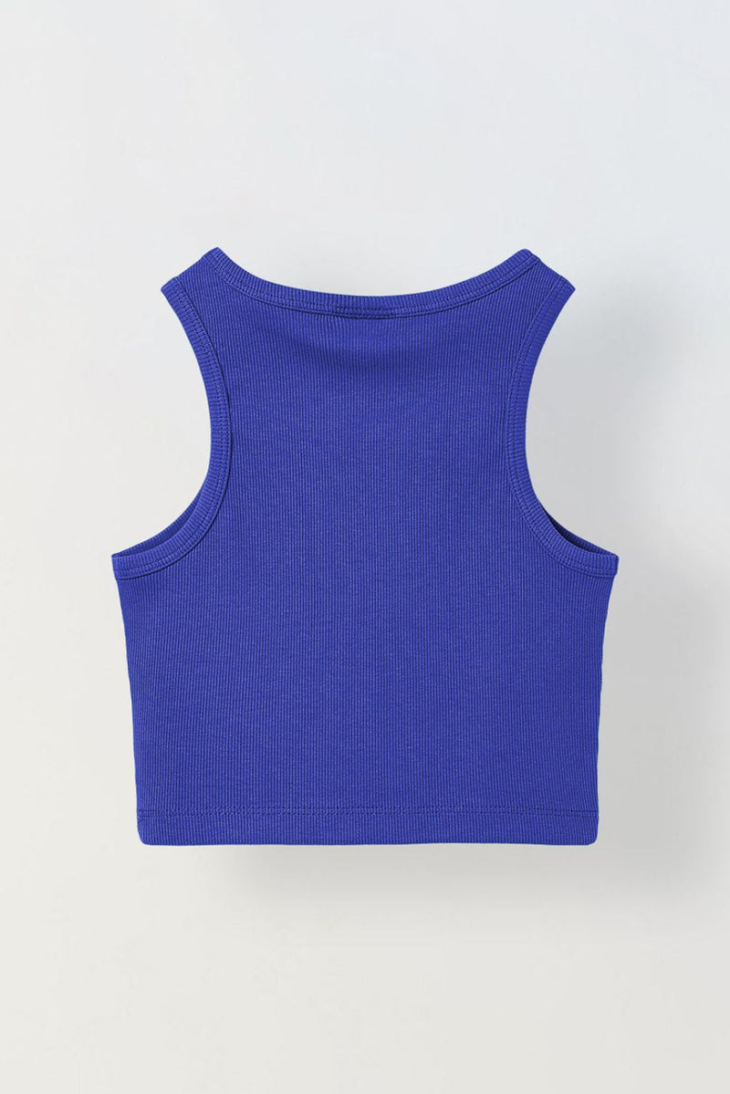 Spunkies Royal Blue Girls Solid Round Neck Sleeveless Tank Top