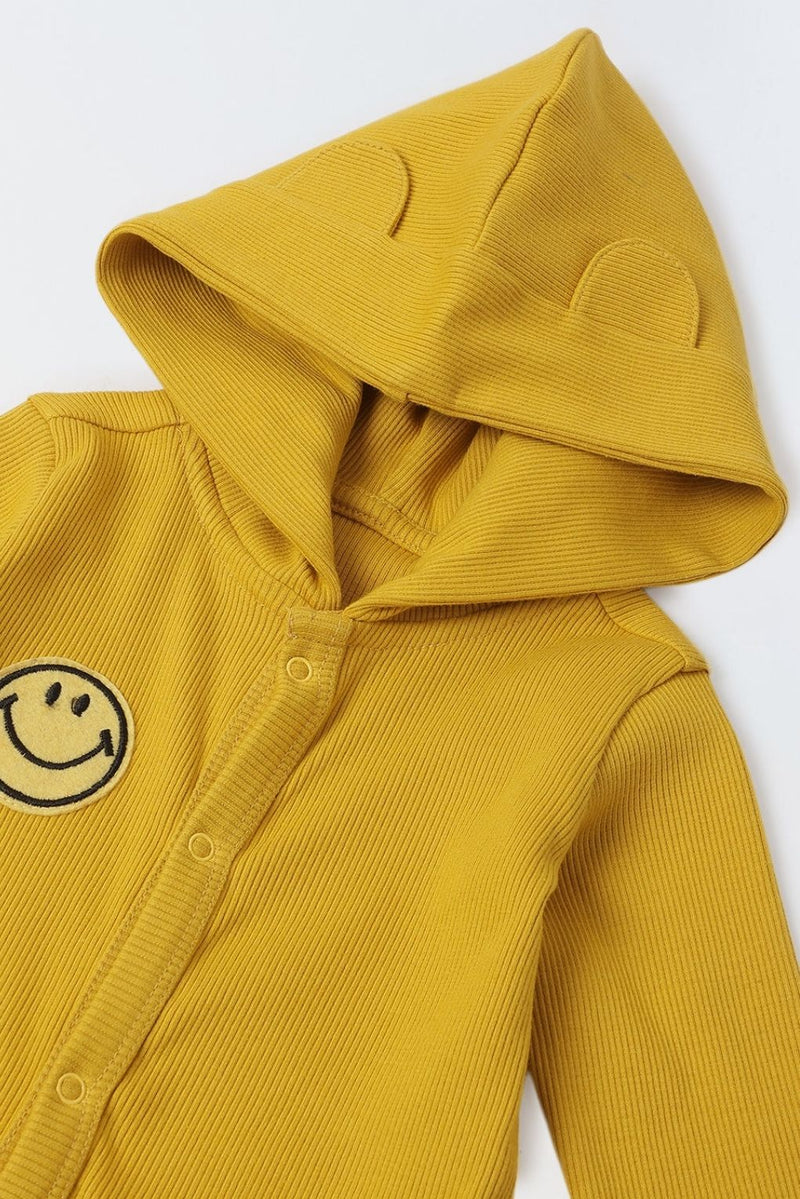 Spunkies Infant Mustard Hooded Romper with Patch