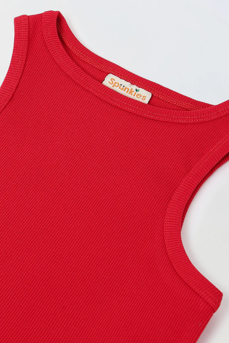 Spunkies Red Girls Solid Round Neck Sleeveless Tank Top