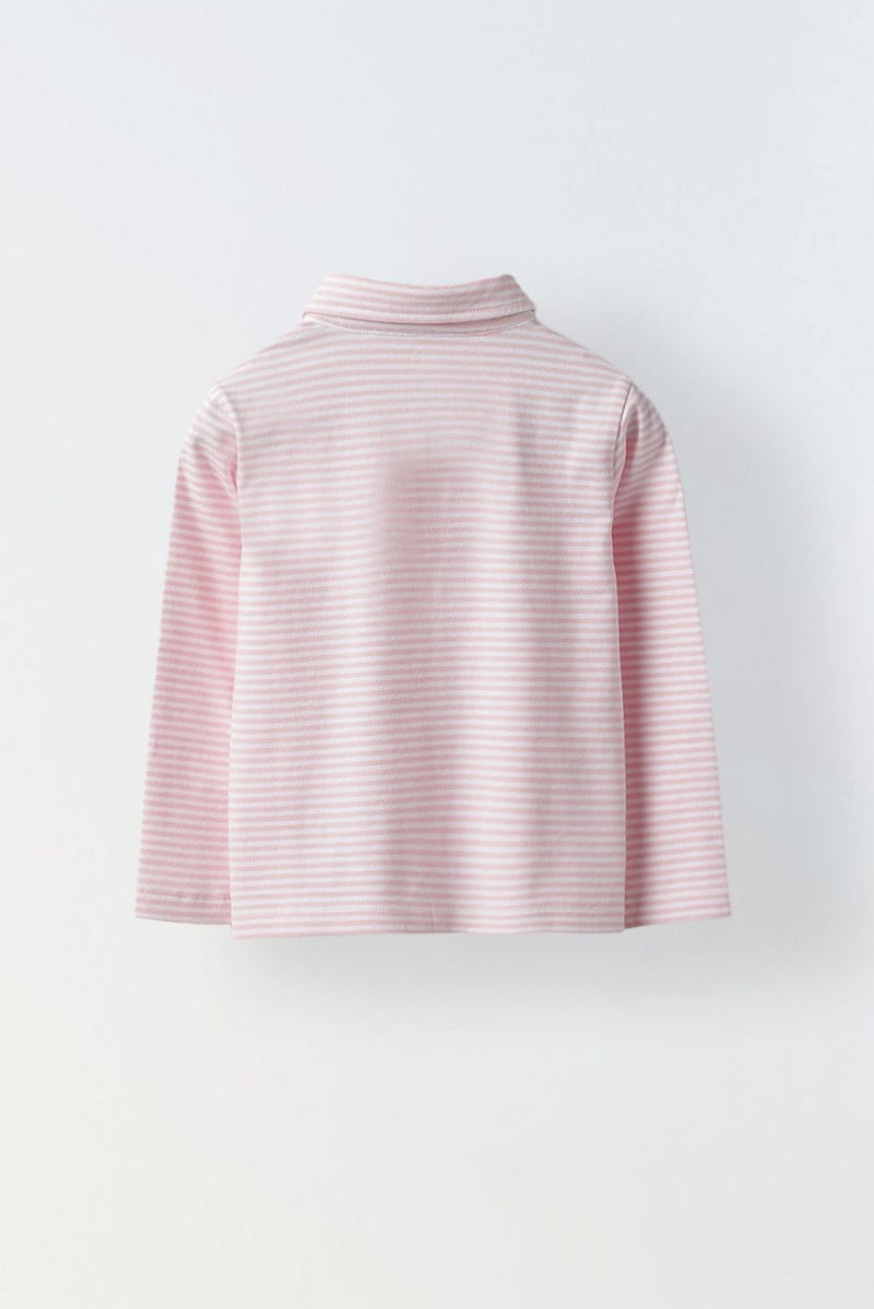 Boys Pink/White Collar Neck Striped Polo T-Shirt