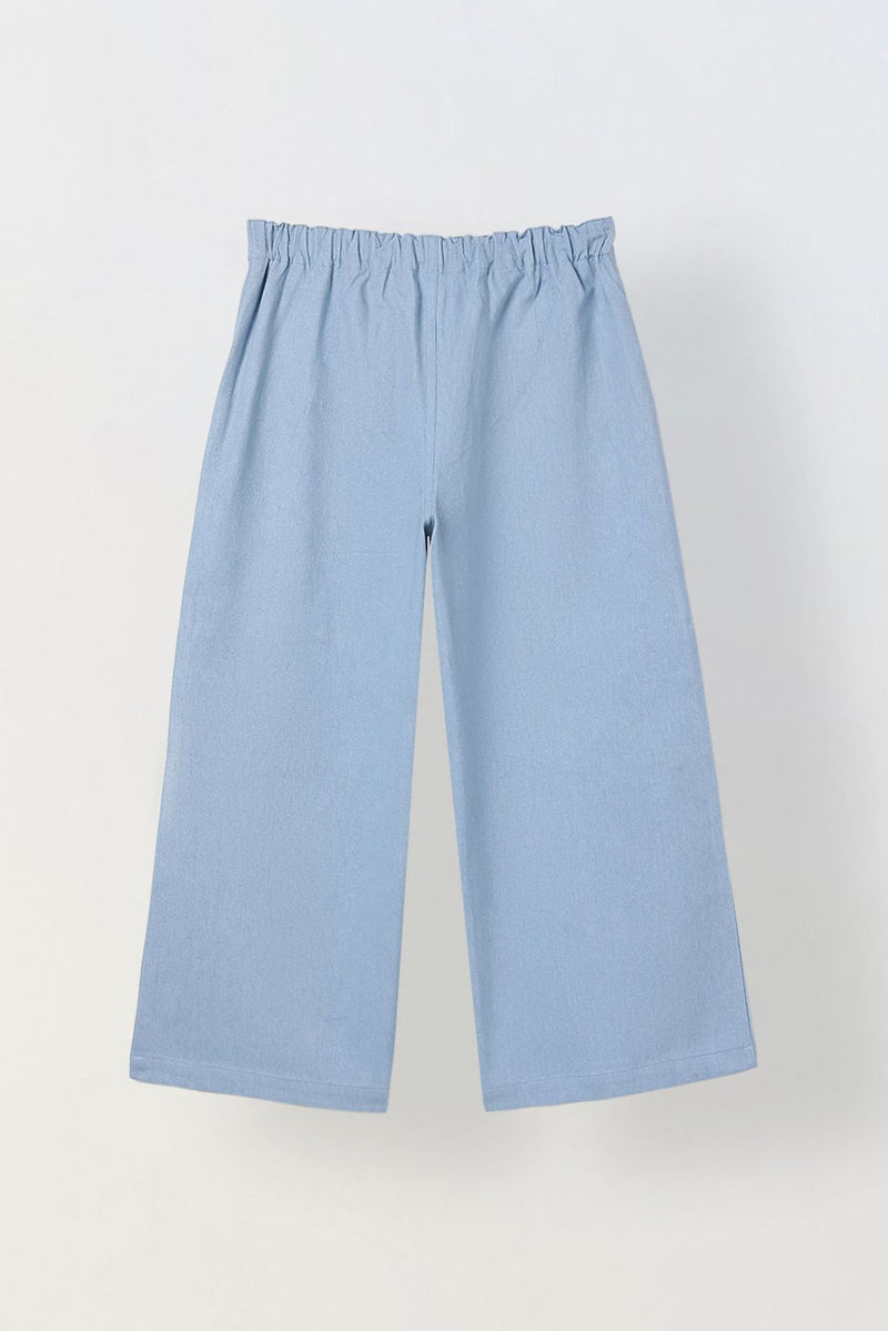 Spunkies Girls Blue Graphic Print Button and Zip Straight Leg Flat-Front Trousers