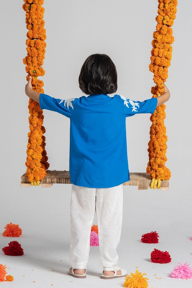 Boys Sky Blue Embroidered Kurta Set