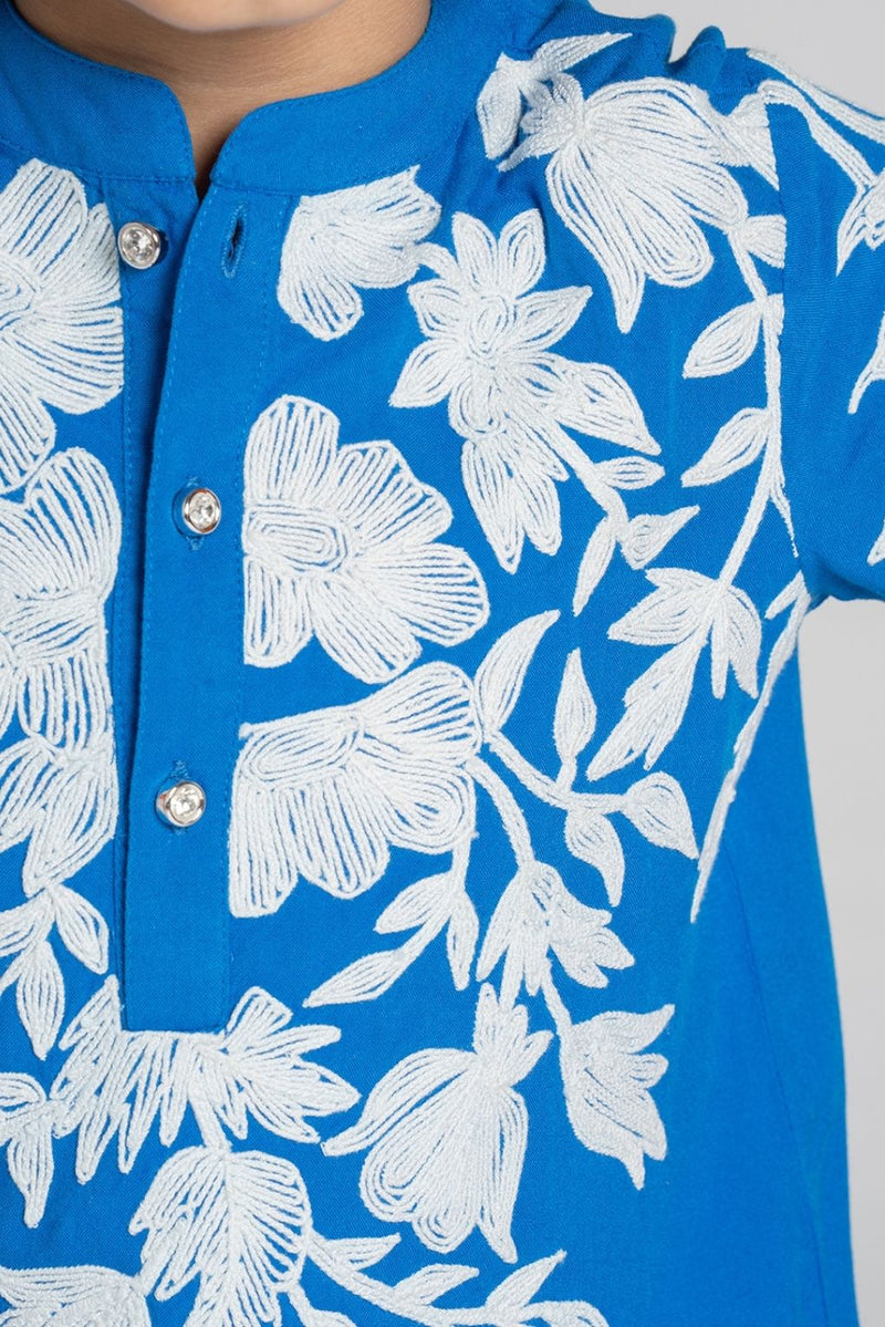 Boys Sky Blue Embroidered Kurta Set