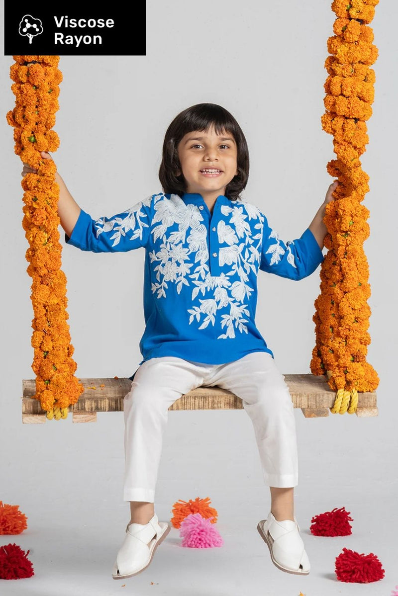 Boys Sky Blue Embroidered Kurta Set