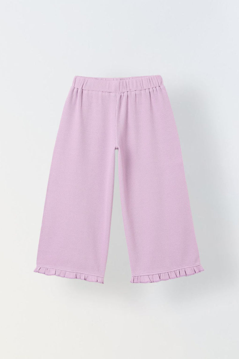 Spunkies Girls Purple Solid Elasticated Waist Trousers