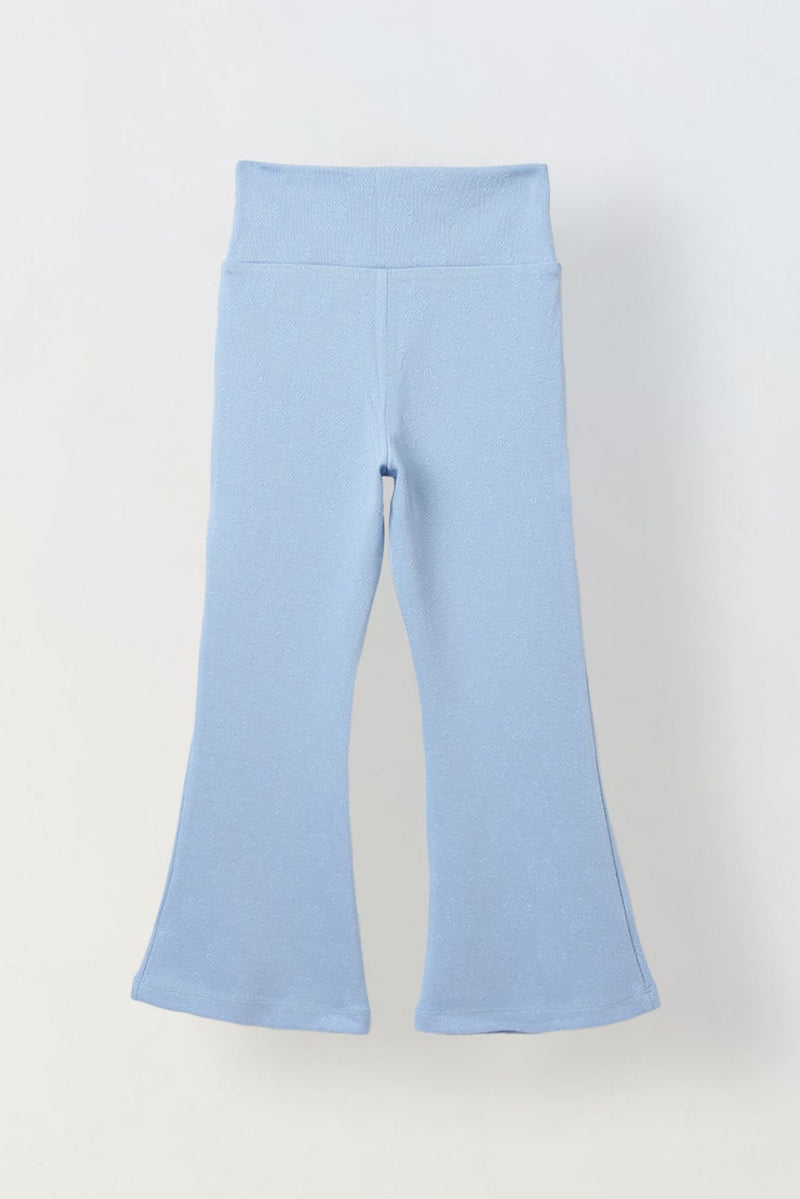 Spunkies Girls Blue Textured Floral Elasticated Waist Flared Leggings