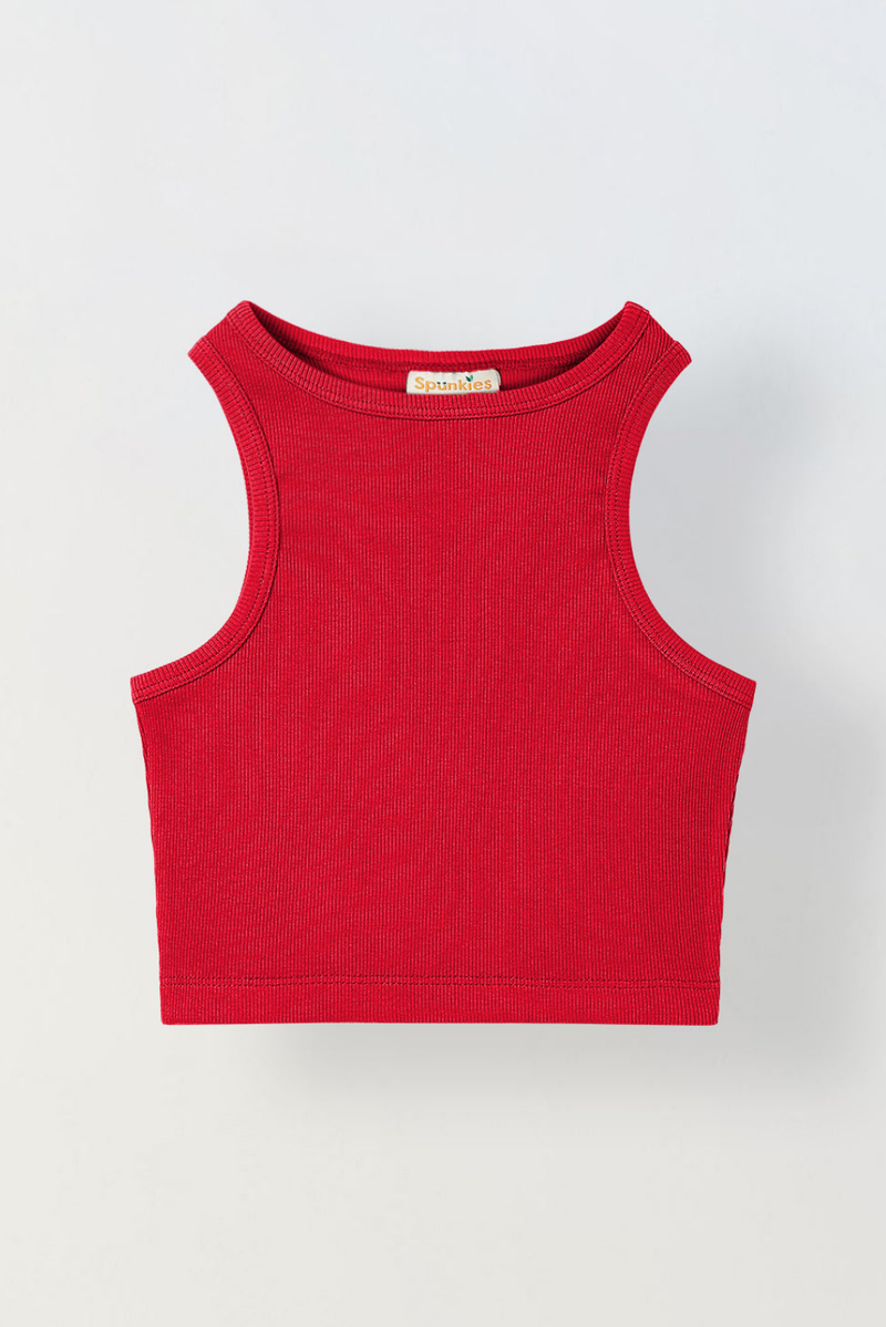 Spunkies Red Girls Solid Round Neck Sleeveless Tank Top